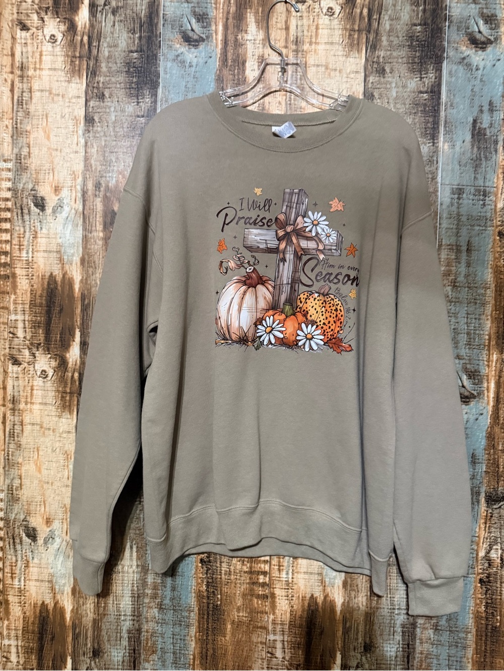 Jerzees  Crewneck Sweatshirt with Autumn Pumpkin & Cross Graphic